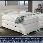 XXL ROMA Boxspringbett mit Bettkasten Designer Boxspring Bett LED Schneeweiss Rechteck Design (Schneeweiss, 200x200cm)
