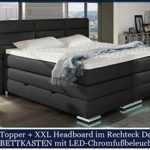 XXL ROMA Boxspringbett mit Bettkasten Designer Boxspring Bett LED Nachtschwarz Rechteck Design (Nachtschwarz, 180x200cm)