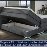 XXL ROMA Boxspringbett mit Bettkasten Designer Boxspring Bett LED DESIGN GRAU STOFF Rechteck Design (Design Grau Stoff, 180x200cm)