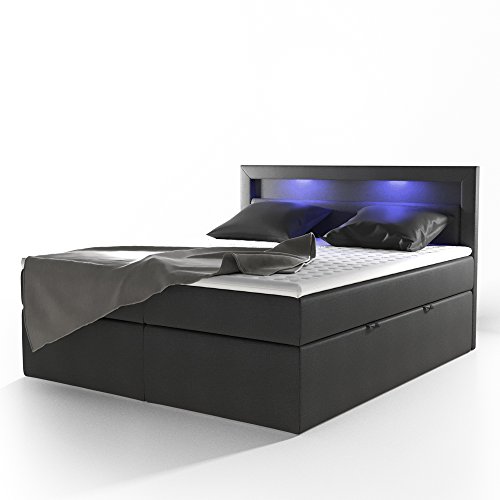 Design Boxspringbett LED Doppelbett Bett Hotelbett Ehebett 180x200 cm schwarz
