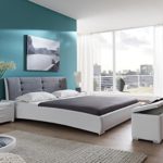 SAM® Polsterbett 90x200 cm Bastia, weiß-grau, Bett mit gepolstertem, hohen Kopfteil, Chrom-Füße, als Wasserbett verwendbar