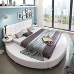 SAM® Polsterbett Rundbett Zarah in weiß, 4 verschiedenen Größen, integrierte Nachttische im runden Design, modernes Bett mit chrom-farbenen Füßen, Kopfteil abgesteppt, als Wasserbett verwendbar