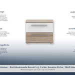 Schlafzimmer - Nachtkommode Bassori 03, Farbe: Sonoma Eiche / Weiß Hochglanz - Abmessungen: 40 x 50 x 35 cm (H x B x T)