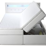 Boxspringbett mit Bettkasten weiß Delia2 LED Beleuchtung Doppelbett Hotelbett Topper Taschenfederkern