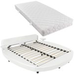 Festnight Polsterbett Bett Doppelbett Ehebett aus Kunstleder mit Matratze 180x200cm Rund Weiß