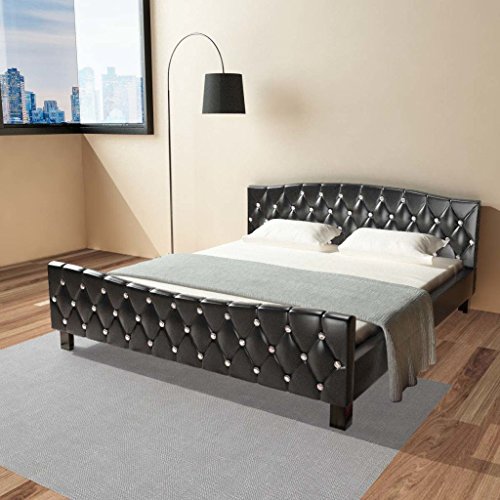 Festnight Polsterbett Bett Doppelbett Ehebett aus Kunstleder mit Matratze 180x200cm Schwarz