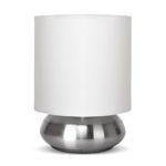 MiniSun – Runde Touch-Me Tischlampe mit verchromtem Finish und einem weißen Lampenschirm