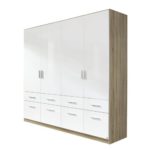 rauch Kleiderschrank Celle 4-trg., Eiche Sonoma Dekor/hochglanz weiß