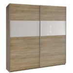 Wimex 134771 Schwebetürenschrank Arezzo 198 x 180 x 64 cm, Front und Korpus Eiche-sägerau-Nachbildung, Absetzungen Glas weiß