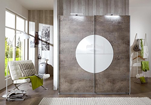 Wimex 255771 Kleiderschrank, Holz, Front betonfarbig / korpus, Absetzungen Glas, alpinweiß, 180 x 64 x 198 cm
