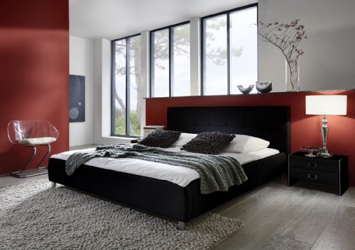 SAM® Polsterbett 120x200 cm Zarah, schwarz, pflegeleichtes Design-Bett mit Kunstlederbezug, abgestepptes Kopfteil