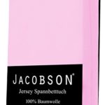 Jacobson Jersey Spannbettlaken Spannbetttuch Baumwolle Bettlaken (90x200-100x200 cm, Rosa)
