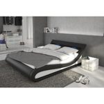 Polster-Bett 180x200 cm schwarz-weiß aus Kunstleder mit LED-Beleuchtung | Bellugia | Das Kunst-Leder-Bett ist ein Designer-Bett | Doppel-Betten 180 cm x 200 cm mit Lattenrost in Leder-Optik, Made in EU