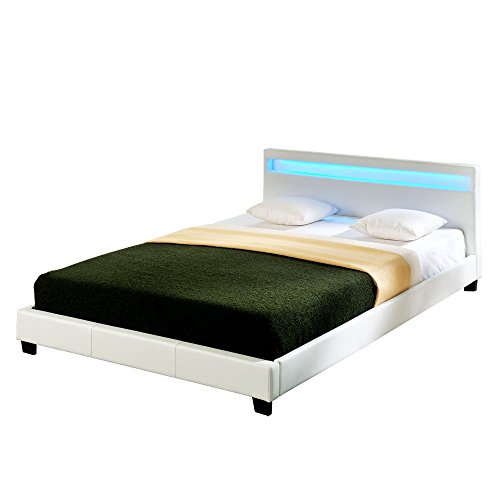 Corium LED Polsterbett (Paris) (weiss)(160x200cm) modernes Bett / Kunst - Leder / mit Lattenrost /