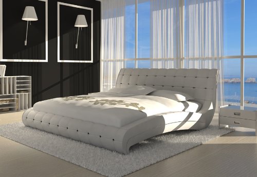 SAM® Design Polsterbett Bett Vederi in weiß 140 x 200 cm Kopfteil im abgesteppten Design Ziersteine als Wasserbett geeignet