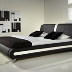 IJ Interiors – Modernes Doppelbett oder King Size Bett Leder schwarz & weiß + Memory Foam Matratze Betten, schwarz, Kingsize (1,5 m)