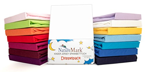 2er Sparpack Kinder Spannbettlaken Jersey 100% Baumwolle für Kinderbettmatratzen ÖKO Tex Geprüft in vielen Farben (Weiß)