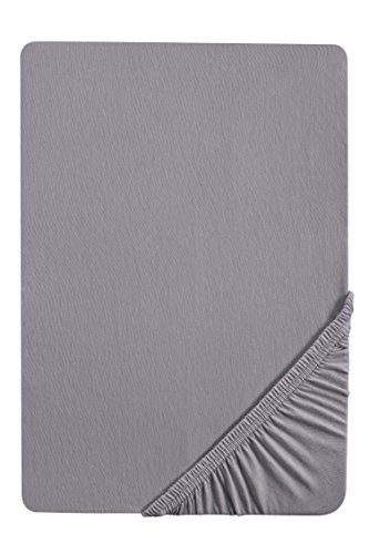 Castell 77113 Jersey-Stretch Spannbetttuch, nach Öko-Tex Standard 100, ca. 140 x 200 cm bis 160 x 200 cm, silber/grau
