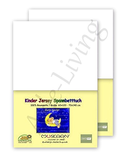 Doppelpack Kinder Jersey Spannbetttuch / Spannbettlaken 70x140 100% Baumwolle Rundumgummi (weiß)