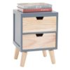 CARO-Möbel Nachttisch Bahia im Skandinavischen Design Nachtschrank Nachtkonsole in Grau/Natur, 2 Schubladen Vintage Retro