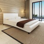 Anself Polsterbett Doppelbett Bett Ehebett aus Kunstleder im Bogen-Design 140x200cm ohne Matratze Weiß