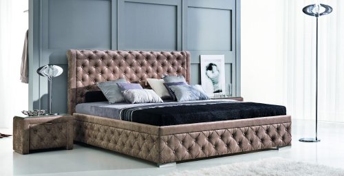 Design Luxus Lounge Polsterbett Doppelbett Futon-Bett Stoff Braun SL20 NEU!