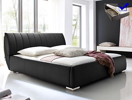 expendio Polsterbett Luanos Kunstlederbezug schwarz, Bett 180x200cm inkl. Lattenrost verstellbar und Bettkasten, Doppelbett Designerbett