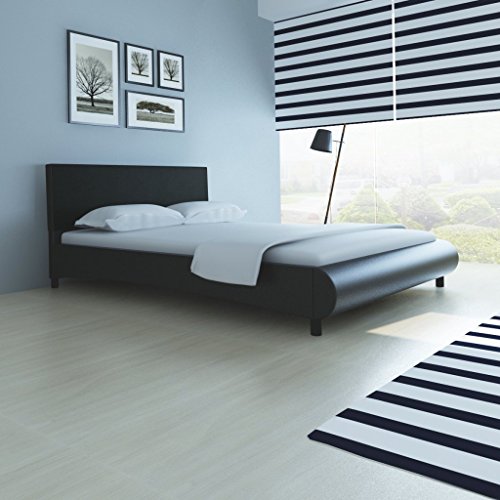 Anself Polsterbett Doppelbett Bett Ehebett aus Kunstleder im Bogen-Design 140x200cm ohne Matratze Schwarz