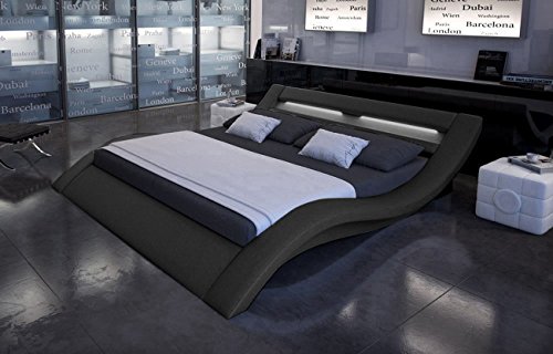 SAM® Polsterbett Innocent Bett Nerius II in schwarz 180 x 200 cm geschwungene Seitenteile Kopfteil mit Beleuchtung modernes abgerundetes Design Wasserbett geeignet