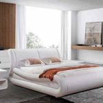 SAM Design-Polsterbett 180x200 cm Clip Plus, Kunstleder weiß, Bett mit bequemer Einstiegshöhe, geschwungene Form