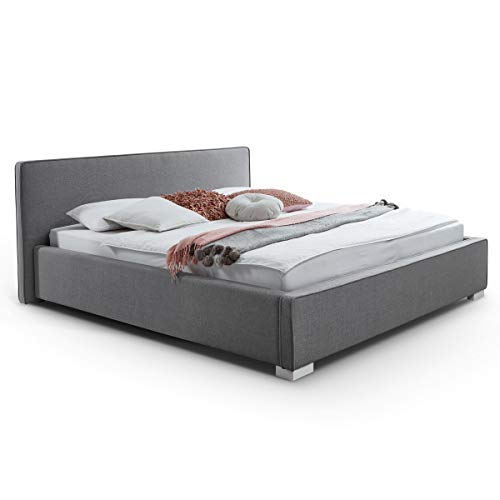 Bett mit Bettkasten Grau Polsterbett Lattenrost Stauraum Doppelbett Simple
