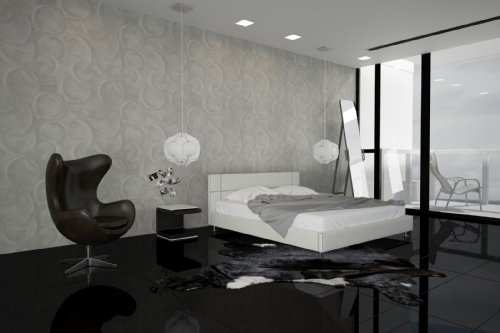 SAM® Polsterbett Bett Teneriffa in Weiß 180 x 200 cm Kopfteil im abgesteppten modernen Design Steppnaht in der Kontrastfarbe schwarz chromfarbene Füße Wasserbett geeignet