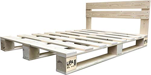 LIPA Palettenbett mit Kopfteil Massivholzbett Paletten Bett Holz LIPA 90 100 120 140 160 180 200 x 200cm hergestellt in BRD (140 x 200 cm)