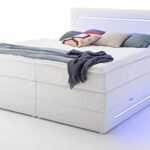 Wonello Boxspringbett 180x200 mit Bettkasten und LED Beleuchtung - gemütliches Bett mit led Beleuchtung - Stauraumbett 180 x 200 cm weiß mit Matratze und Topper