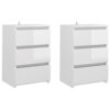 vidaXL 2X Nachttisch mit 3 Schubladen Nachtschrank Nachtkonsole Nachtkommode Schlafzimmer Schrank Kommode Hochglanz-Weiß 40x35x62,5cm Holzwerkstoff