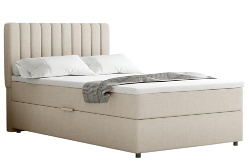 PANDA MÖBEL Boxspringbett Everest, 120x200, Polsterbett mit Bettkasten und Topper - beige