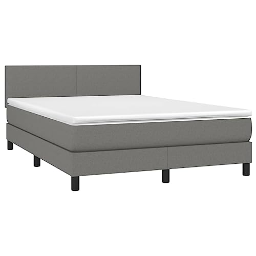 vidaXL Boxspringbett mit Matratze LED Bett Polsterbett Bettgestell Doppelbett Lattenrost Bettrahmen Schlafzimmerbett Hotelbett Dunkelgrau 140x200cm Stoff