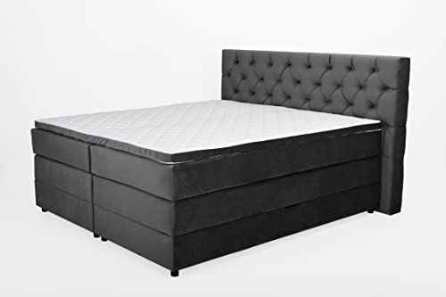 Belanoti ® Any Boxspringbett 180x200 mit Bettkasten 7-Zonen Taschenfederkern Matratze inklusive Visco Topper Bett 180x200 in der Farbe Anthrazit H2 und H3 Polsterbett mit Stauraum