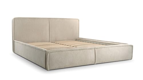 mb-moebel MOEBLO Polsterbett aus CordBett 04 – Doppelbett mit Cordstoff Bezug, Kopfstütze, gepolstertes Kopfteil, Rahmenbettgestell, Bettkasten und Lattenrost - (Beige, 180x200)