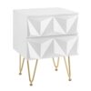 EUGAD Nachttisch mit 2 Schubladen mit 3D-Effekt gestaltet, Beistelltisch Nachtschrank Nachtkommode, 40x53x40 cm, für Boxspringbett Schlafzimmer Wohnzimmer, dekorativ, Weiß + Gold, 0001CTG