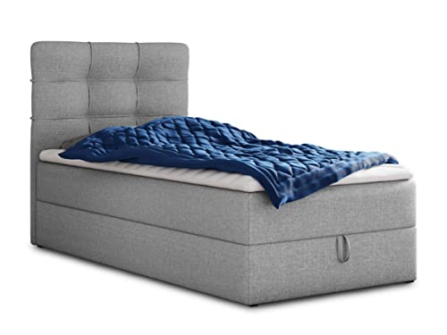 Boxspringbett Best Mini mit Bettkasten und Matratzentopper - Einzelbett mit Bonell-Matratze und Topper, Polsterbett, Bett, Schlafzimmer (120 x 200 cm, Grau (Inari 91))