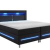 Mirjan24 Boxspringbett Amarante, Blauer LED-Beleuchtung, Matratzen-Topper und Bonellmatratze im Set Ehebett Bettgestell Bett Doppelbett Amerikanisches Continentalbett (Soft-KM 100, 180 x 200 cm)