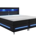 Mirjan24 Boxspringbett Amarante, Blauer LED-Beleuchtung, Matratzen-Topper und Bonellmatratze im Set Ehebett Bettgestell Bett Doppelbett Amerikanisches Continentalbett (Soft-KM 100, 180 x 200 cm)