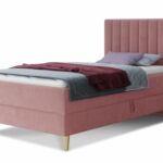 Boxspringbett Gold Mini mit Bettkasten, Bonell-Matratze und Topper - Einzelbett mit Matratzentopper, Polsterbett, Bett, Schlafzimmer, Jugendzimmer, Velours Stoff (Pink (Manila 09), 90 x 200 cm)