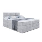 ALTDECOR Boxspringbett mit H3 Matratze-Bonellfederung, H4 Multipocket-Matratze (20 cm hoch) PUR, Topper (5 cm hoch), Polsterbett mit Kopfteil und Bettkasten - Ohio King - 180x200 - Grau Monolith