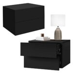 ML-Design 2er Set Nachttisch hängend mit 2 Schubladen, Schwarz matt, 42x29x30 cm, Holz, Schwebend Nachtschrank, Wandmontage, Kommode Nachtkommode Wandschrank Nachtkonsole Wandnachttische Wandregal