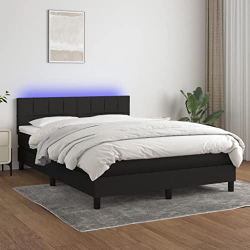 SECOLI Boxspringbett 140x200 mit matratze,LED Polsterbett 140x200 Bett 140x200 mit matratze und lattenrost Bett mit matratze 140x200 komplett-Schwarz-140 x 200 cm