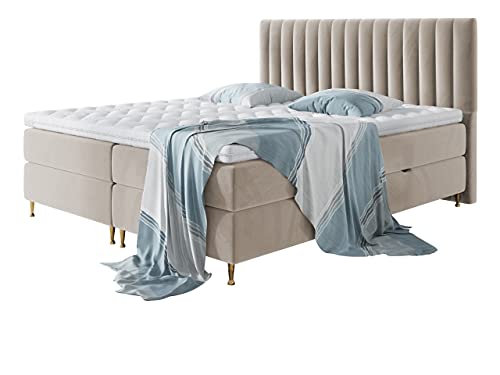 Boxspringbett Nerpa, Doppelbett mit Topper und Matratze, Polsterbett mit 2 Bettkästen + Gasdruckfedern, Bett mit Kopfteil, Bettgestell für Schlafzimmer (Fresh 01, 180 x 200 cm)