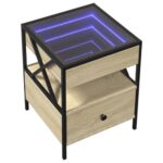 vidaXL Nachttisch, Nachtschrank mit Infinity-LED, Nachtkommode für Schlafzimmer, Nachtkonsole mit Stauraum Metallgestell, Sonoma-Eiche