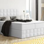 Moderne Boxspringbett MERA Premium Bett mit Bettkasten Ziernähten Bonell Matratze H3 Federkern Topper Polsterbett Doppelbett Schlafzimmer (Weiss - Madryt 120 (Kunstleder), 180 x 200)